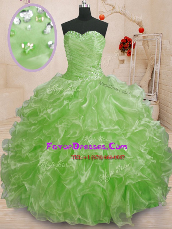 Sexy Sweetheart Neckline Beading and Ruffles 15 Quinceanera Dress Sleeveless Lace Up