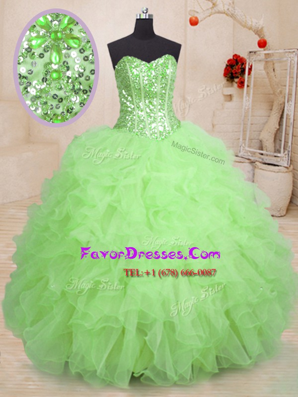 Pretty Ball Gowns Sweetheart Sleeveless Organza Floor Length Lace Up Beading and Ruffles Quinceanera Dresses