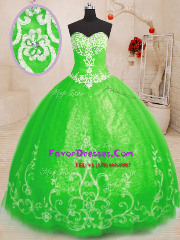 Best Sleeveless Tulle Floor Length Lace Up Vestidos de Quinceanera in with Beading and Appliques