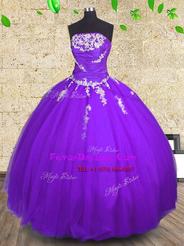 Ideal Purple Sleeveless Tulle Lace Up Quinceanera Dress for Military Ball and Sweet 16 and Quinceanera