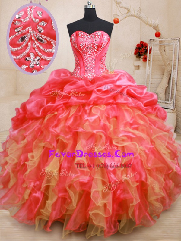  Red Sweetheart Lace Up Beading and Ruffles Quinceanera Dresses Sleeveless