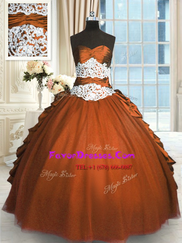 Sweetheart Sleeveless Taffeta and Tulle Quinceanera Gown Beading and Lace and Ruching and Pick Ups Lace Up