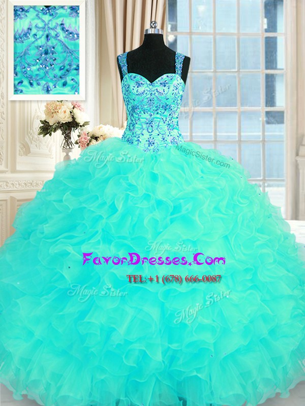  Sleeveless Lace Up Floor Length Embroidery and Ruffles 15 Quinceanera Dress