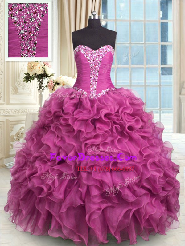 Designer Sleeveless Beading and Ruffles Lace Up Sweet 16 Dress