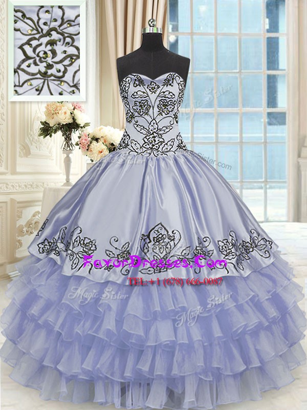  Organza and Taffeta Sleeveless Floor Length Vestidos de Quinceanera and Beading and Embroidery and Ruffled Layers