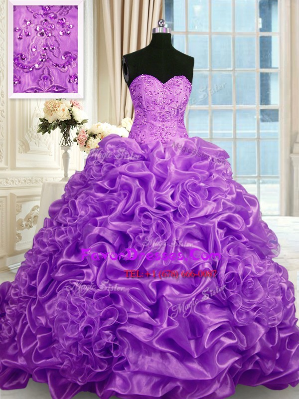 Fantastic Lace Up Quinceanera Dresses Fuchsia for Military Ball and Sweet 16 and Quinceanera with Beading and Pick Ups Sweep Train