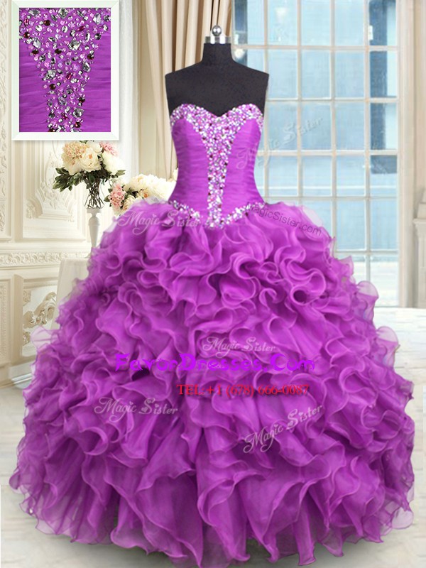  Purple Quinceanera Dresses Military Ball and Sweet 16 and Quinceanera and For with Beading and Ruffles Sweetheart Sleeveless Lace Up