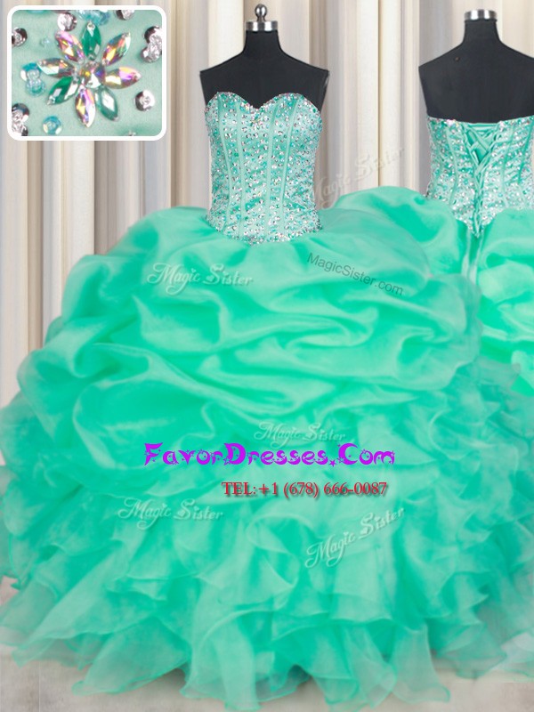 Comfortable Sleeveless Beading and Ruffles and Pick Ups Lace Up Quinceanera Dress