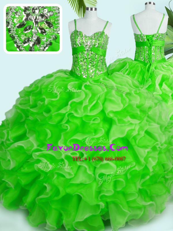  Beading and Ruffles Quinceanera Gown Lace Up Sleeveless Floor Length