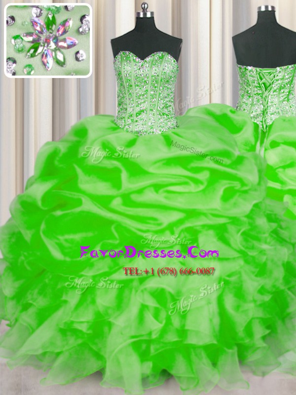  Ball Gowns Sweetheart Sleeveless Organza Floor Length Lace Up Beading and Ruffles and Pick Ups Sweet 16 Dresses