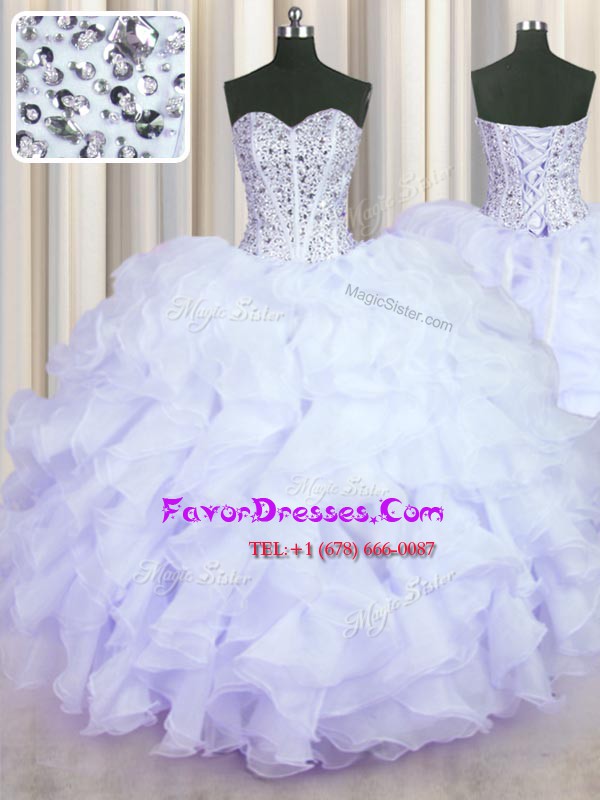High Class Floor Length Ball Gowns Sleeveless Lavender Quinceanera Gown Lace Up