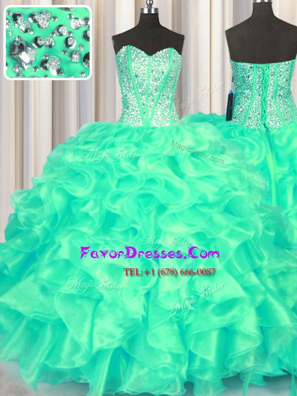 Low Price Turquoise Sweetheart Neckline Beading and Ruffles Sweet 16 Quinceanera Dress Sleeveless Lace Up