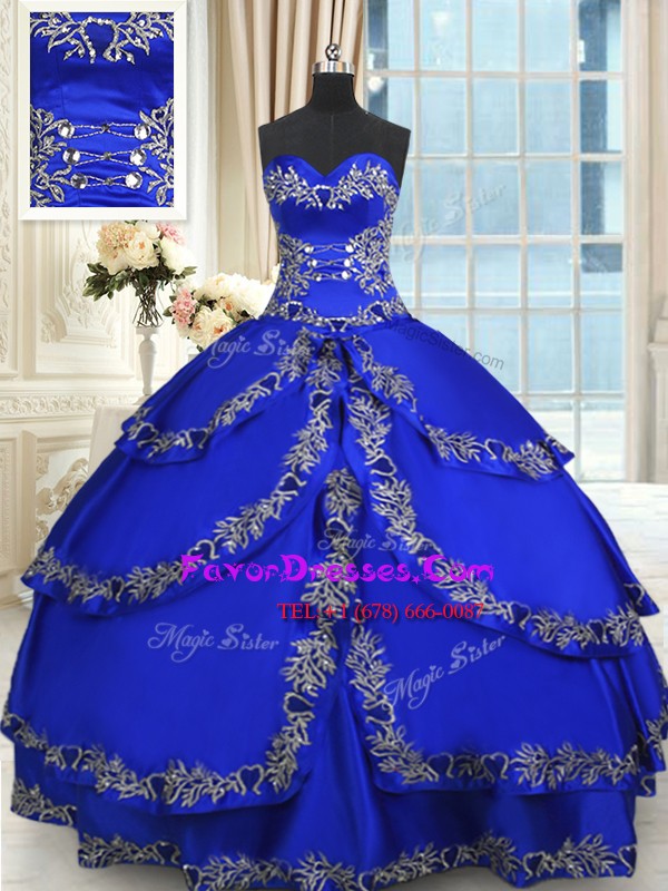  Taffeta Sweetheart Sleeveless Lace Up Beading and Embroidery and Ruffled Layers Quinceanera Gowns in Royal Blue
