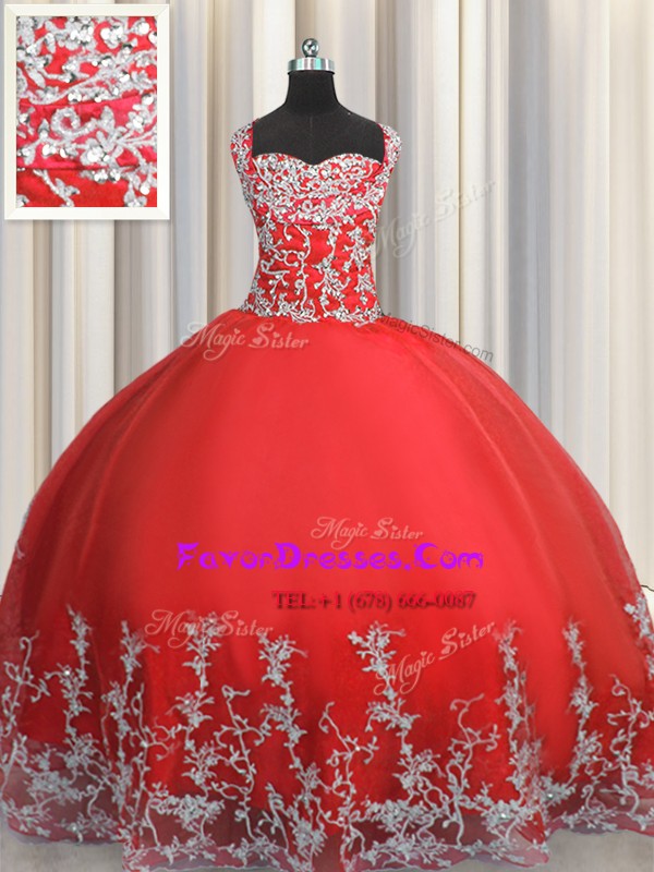 Best Floor Length Lace Up Quinceanera Dresses Coral Red for Military Ball and Sweet 16 and Quinceanera with Beading and Appliques