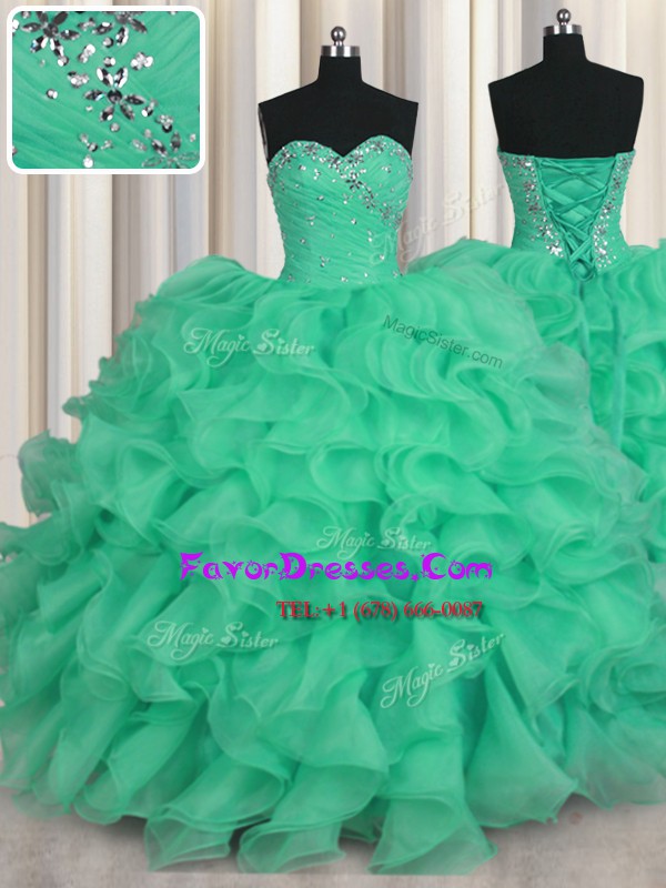  Turquoise Quinceanera Gowns Military Ball and Sweet 16 and Quinceanera and For with Beading and Ruffles Sweetheart Sleeveless Lace Up