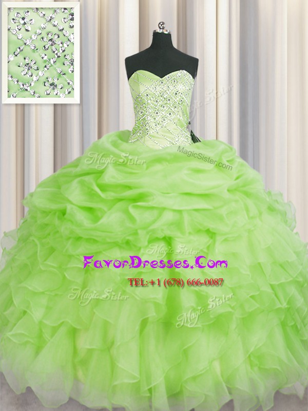 Fantastic Sleeveless Organza Floor Length Lace Up Ball Gown Prom Dress in with Beading and Ruffles