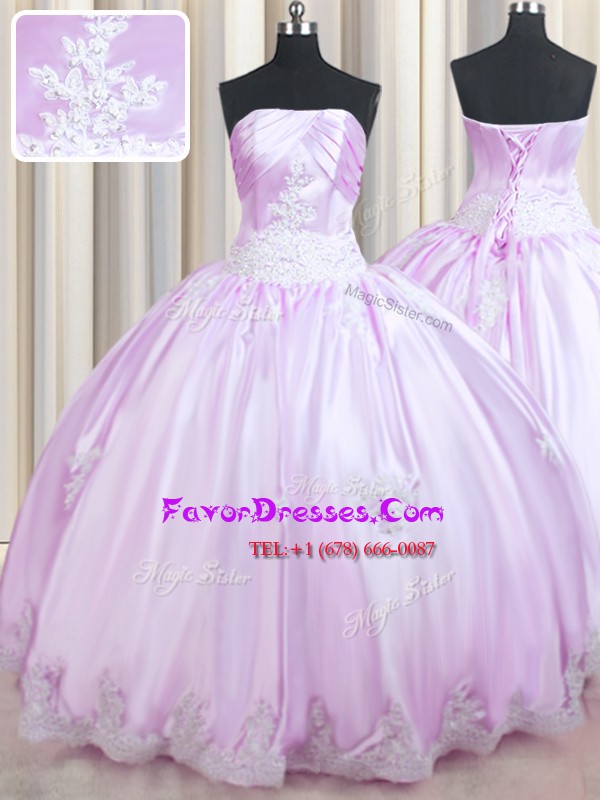  Lilac Taffeta Lace Up Ball Gown Prom Dress Sleeveless Floor Length Beading and Appliques