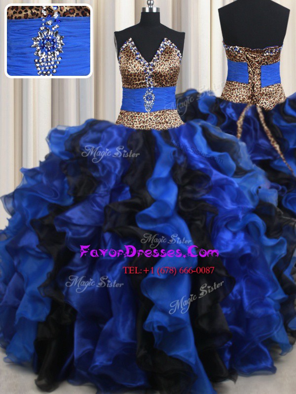  Blue And Black Quince Ball Gowns Military Ball and Sweet 16 and Quinceanera and For with Beading and Ruffles Strapless Sleeveless Lace Up