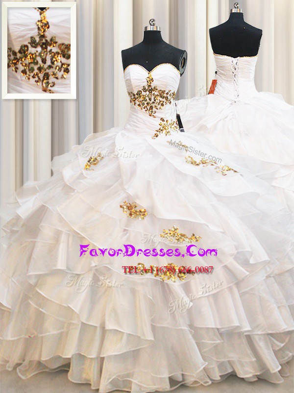  Organza Sleeveless Floor Length Quinceanera Gowns and Beading and Ruffled Layers