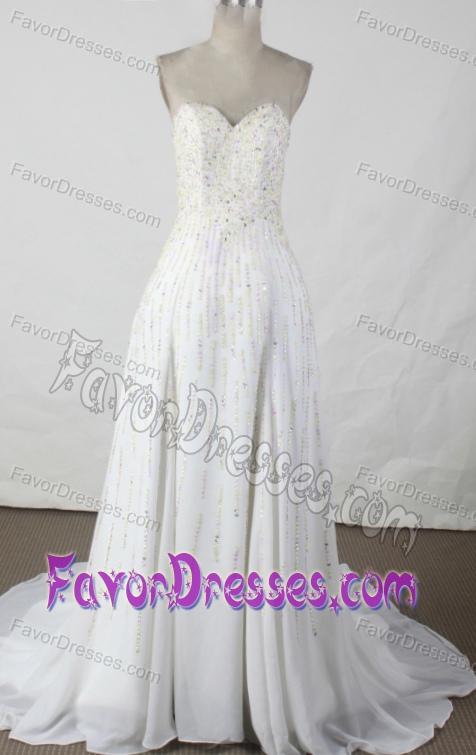 Elegant Beading Court Train Prom Court Dresses in Chiffon with Sweetheart Neck