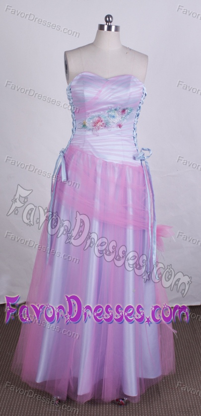 Multi-colored Appliqued Glitz Prom Dress for Ladies with Heart Shaped Neckline