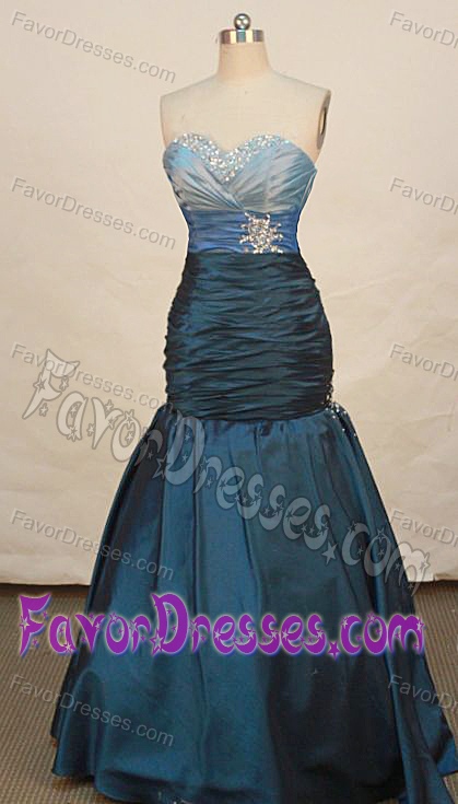 Fashionable Mermaid Sweetheart Junior Prom with Ruches and Beadings in Taffeta