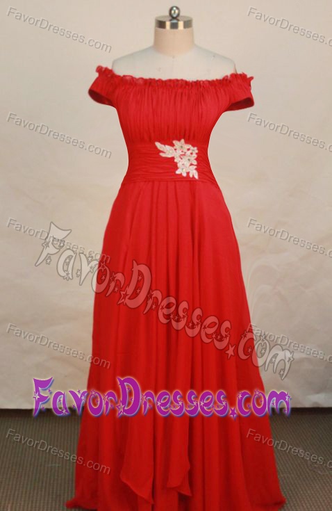 Off The Shoulder Red Sample Prom Dresses with Ruches and Appliques in Red