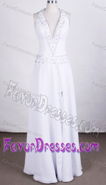Amazing Halter-top Chiffon Prom Party Dress in White with Beads and Backless