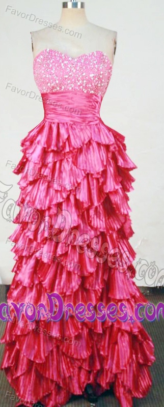 Sweetheart Red New Dress for Prom Court with Beadings and Ruffles in Organza