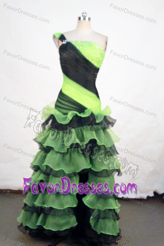 Perfect One-shoulder Prom Grad Dress with Ruffled Layers in Yellow and Black