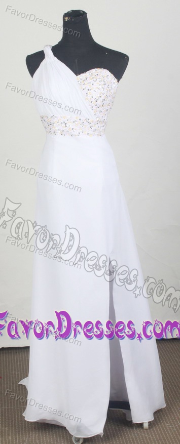 2012 Lovely One Shoulder Beading Senior Prom with High Slit in Chiffon for Fall