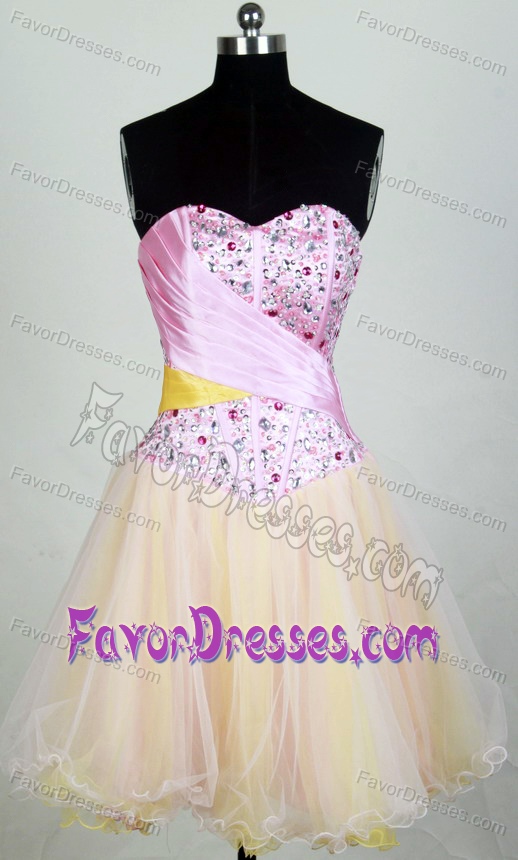 Multi-colored Mini-length Organza Prom Graduation Dress with Beads and Ruches