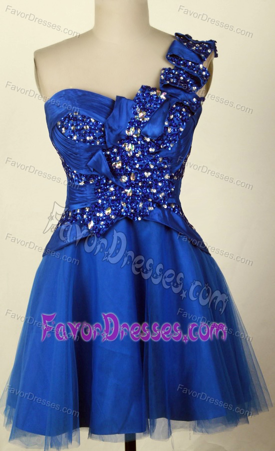 One Shoulder Prom Party Dress with Beadings in Royal Blue on Promotion