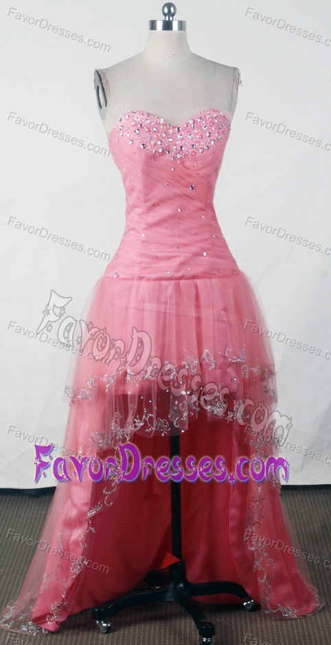 Sweetheart High-low Senior Prom with Beadings and Appliques in Watermelon