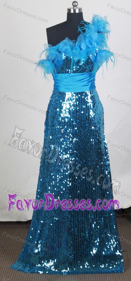 Fashionable Sequined One Shoulder Prom Court Dresses with Ruffles and Sash