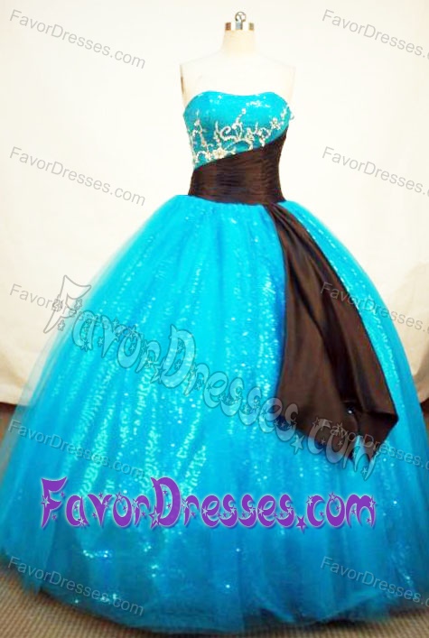 Popular Strapless Aqua Blue Quinceanera Formal Dresses with Appliques in Tulle