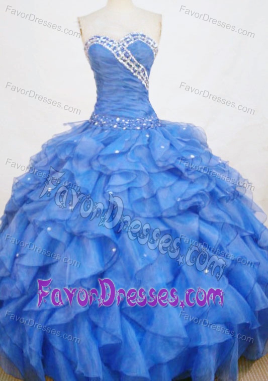 Romantic Sweetheart Quinceanera Real Sample Dress with Beading and Ruffles