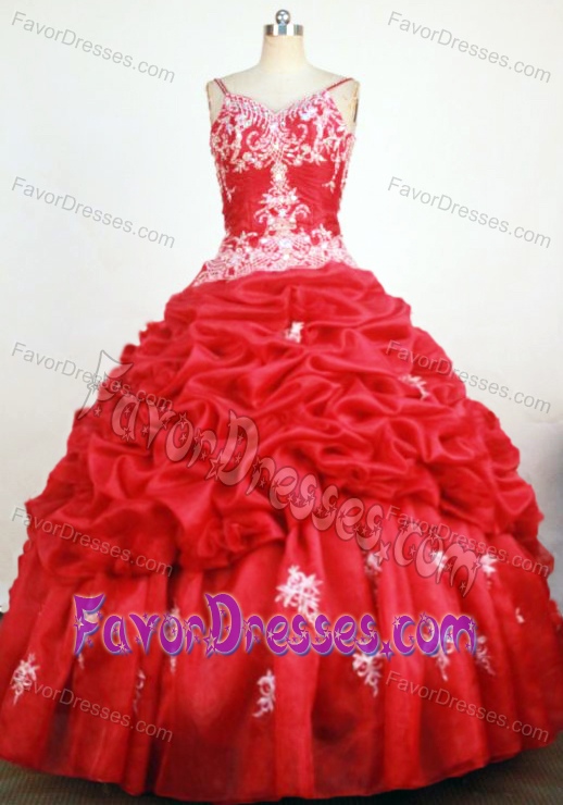 Sweet Ball Gown Red Beaded and Appliqued Quinceanera Dresses with Pick Ups