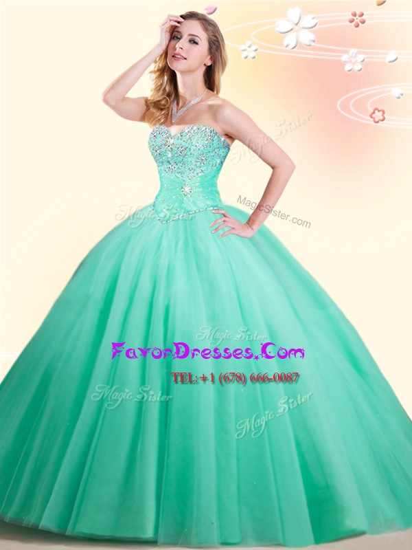  Sweetheart Sleeveless Tulle Quinceanera Dresses Beading Lace Up