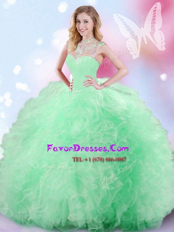  Tulle Sleeveless Floor Length Quinceanera Gown and Beading and Ruffles and Sequins