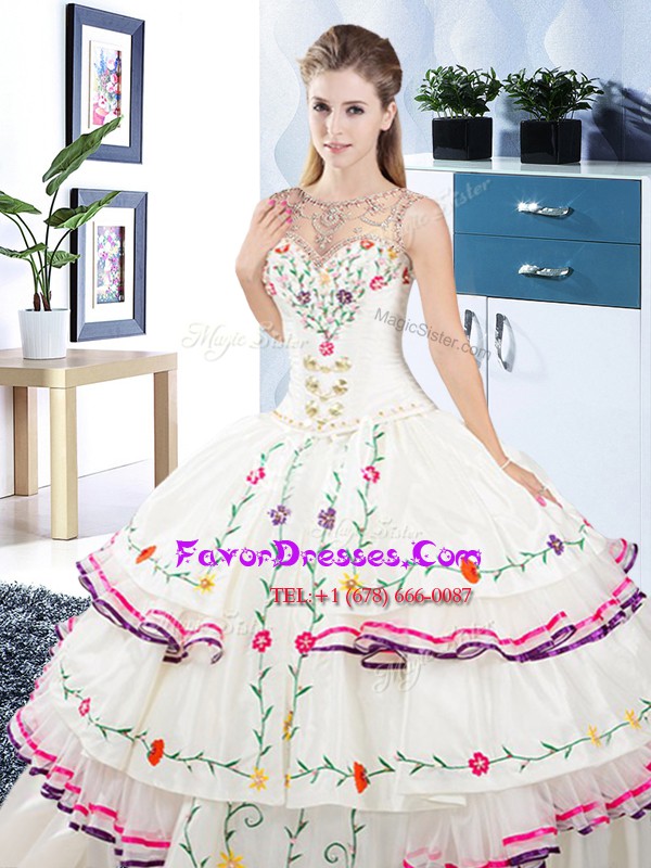 Smart Scoop Sleeveless Lace Up Floor Length Beading and Embroidery and Ruffled Layers 15 Quinceanera Dress