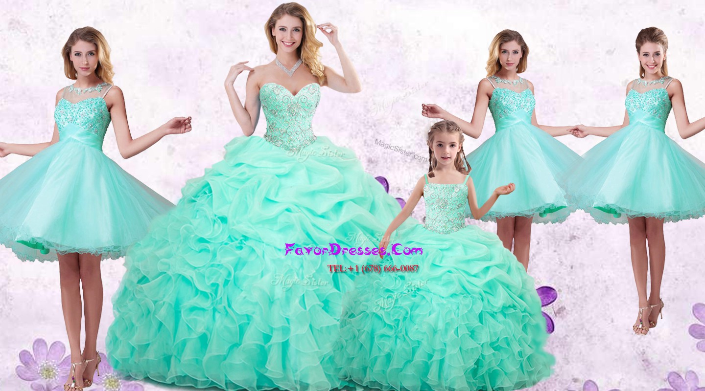  Pick Ups Ball Gowns Quince Ball Gowns Apple Green Sweetheart Organza Sleeveless Floor Length Lace Up
