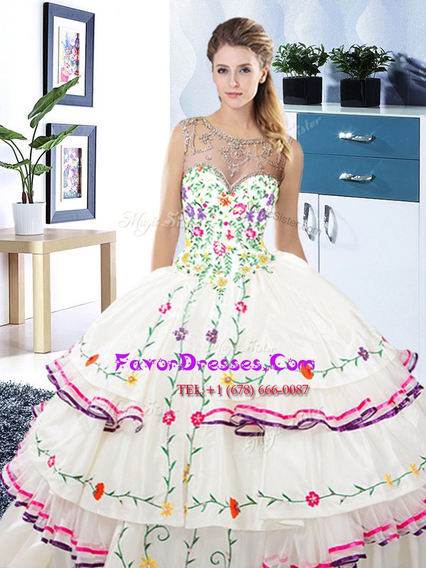 New Arrival Scoop Organza and Taffeta Sleeveless Floor Length Quinceanera Dress and Beading and Embroidery and Ruffled Layers