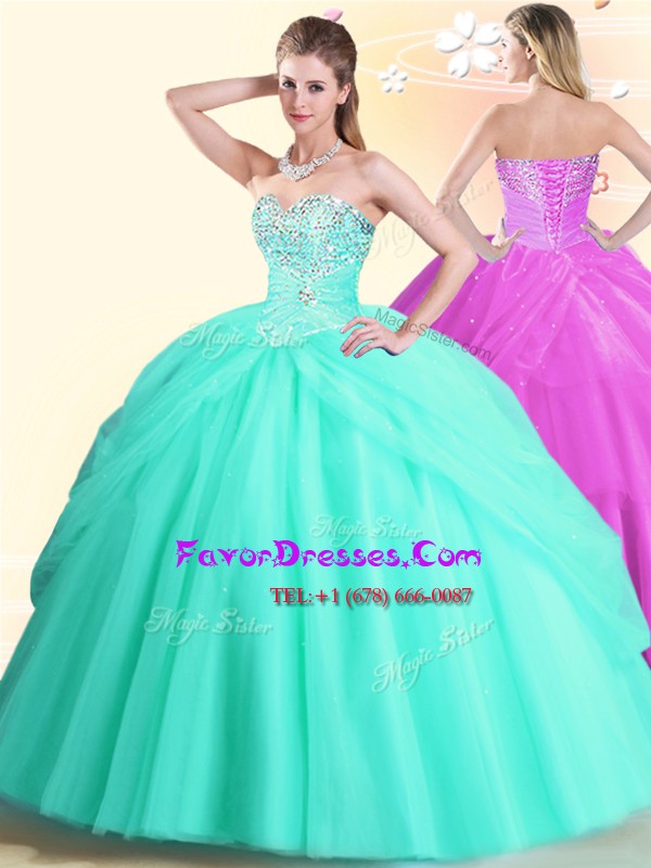 Cheap Tulle Sleeveless Floor Length Quinceanera Gown and Beading