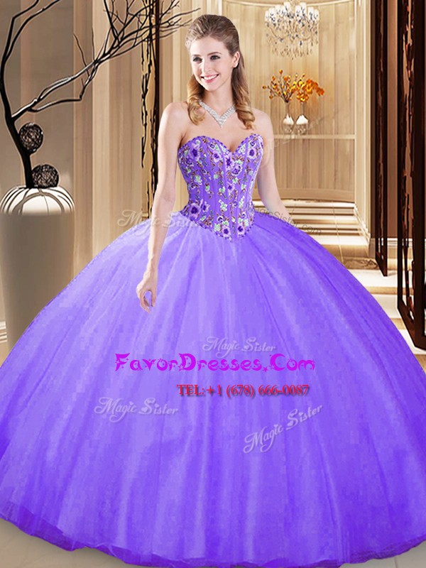 Flare Sleeveless Lace Up Floor Length Embroidery 15th Birthday Dress