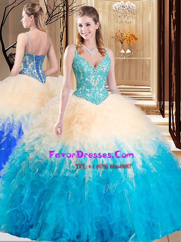  Sleeveless Lace and Ruffles Lace Up 15 Quinceanera Dress