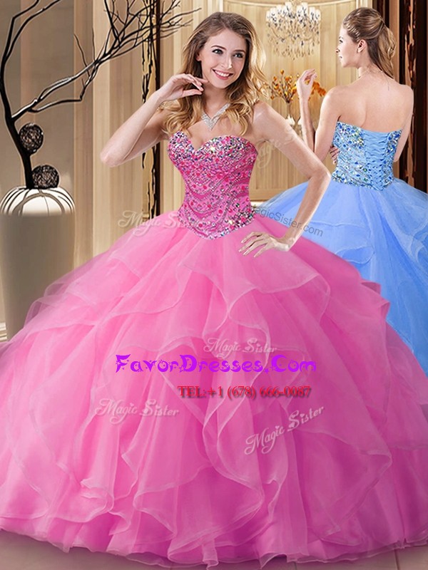 Fabulous Sleeveless Lace Up Floor Length Beading Ball Gown Prom Dress