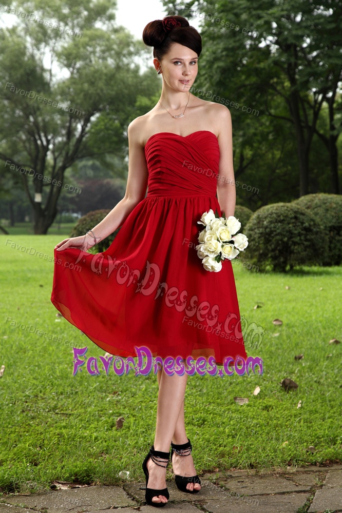 Red Empire Sweetheart Chiffon Ruched Prom Bridesmaid Dresses for Cheap