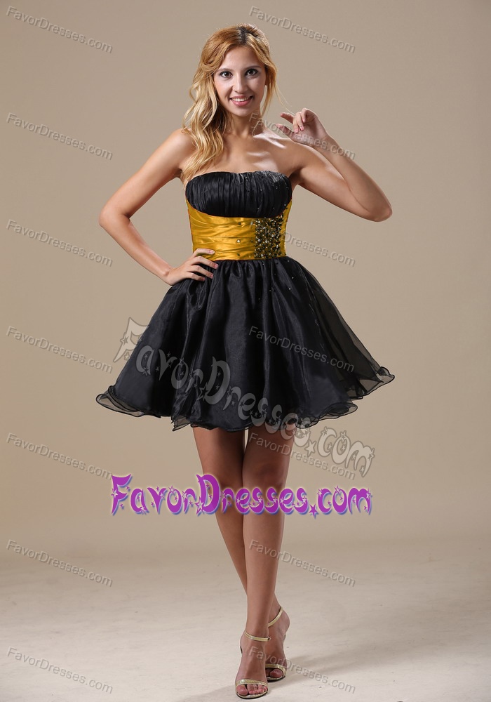 Beaded Gold and Black Mini-length 2013 Prom Dress for Cocktail for Cheap