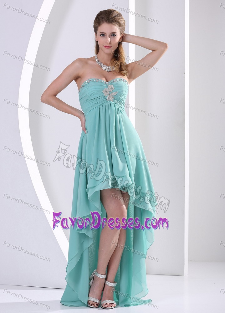 Charming Sweetheart High-low Turquoise Prom Dress for Ladies with Ruches